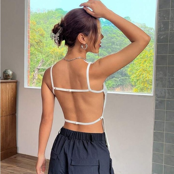 Elegant White Women's Top Backless Draped Collar Cami Top adjustable - Picture 6 of 10